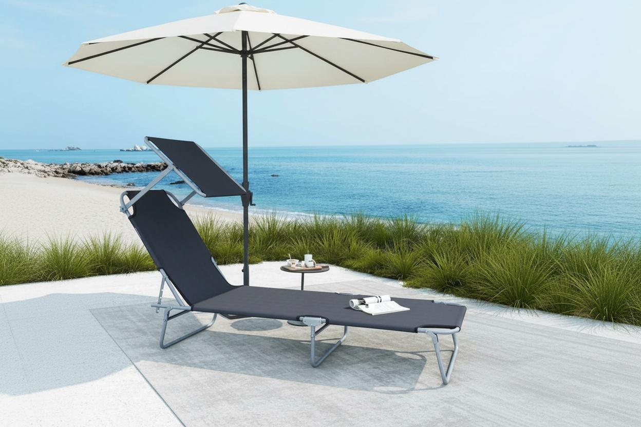 Outsunny Adjustable Grey Reclining Lounger With Removable Sun Shade