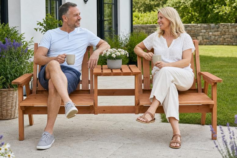 2-Seater Fir Wood Bench With Table And Parasol Hole