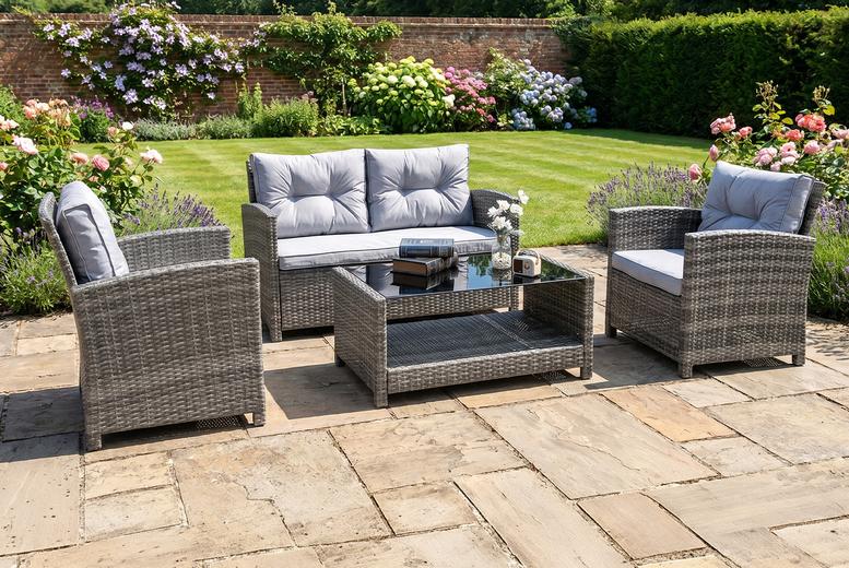 Vinci Luxury 4-Seater Grey Rattan Outdoor Sofa Set