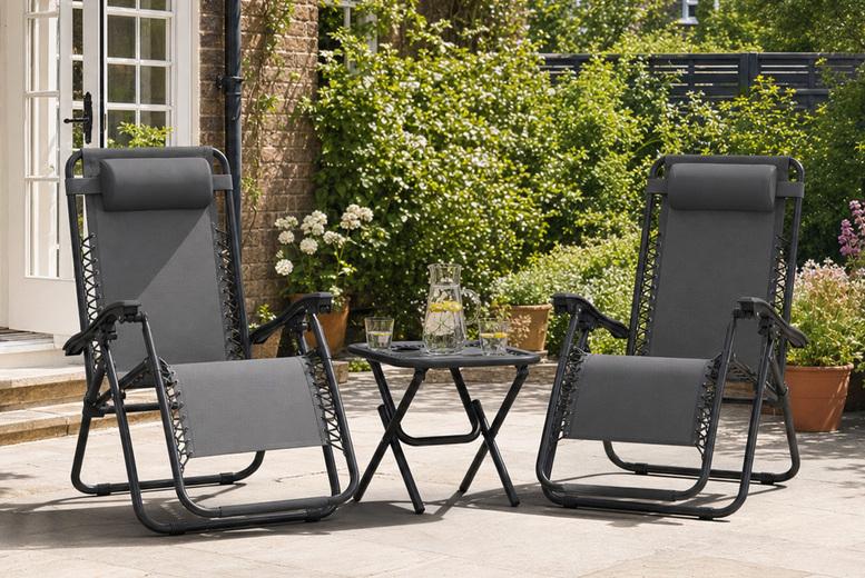 3-Piece Folding Zero Gravity Reclining Chairs With Cup-Holder Table Set