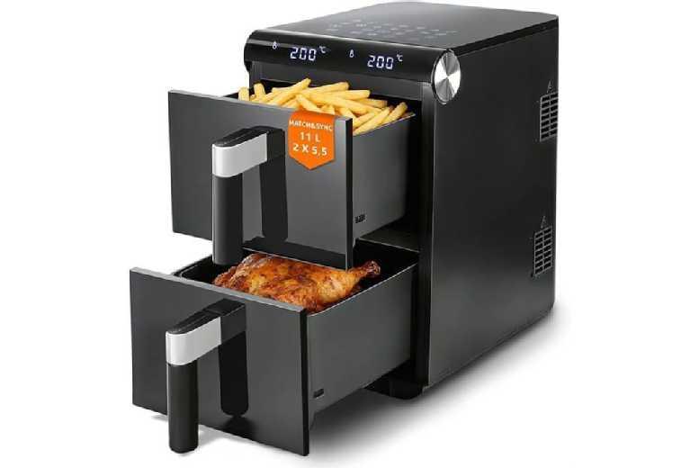 Double Cavity Air Fryer 11L - Dual Compartment, Touchscreen, Powerful 2800W, Sleek Black