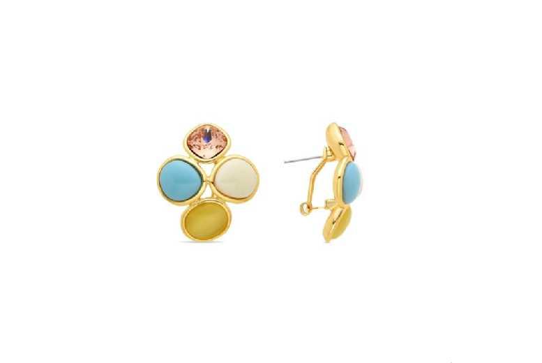 Luxenter 18K Yellow Gold Statement Dangle Earrings With Multicoloured Crystals - 32Mm