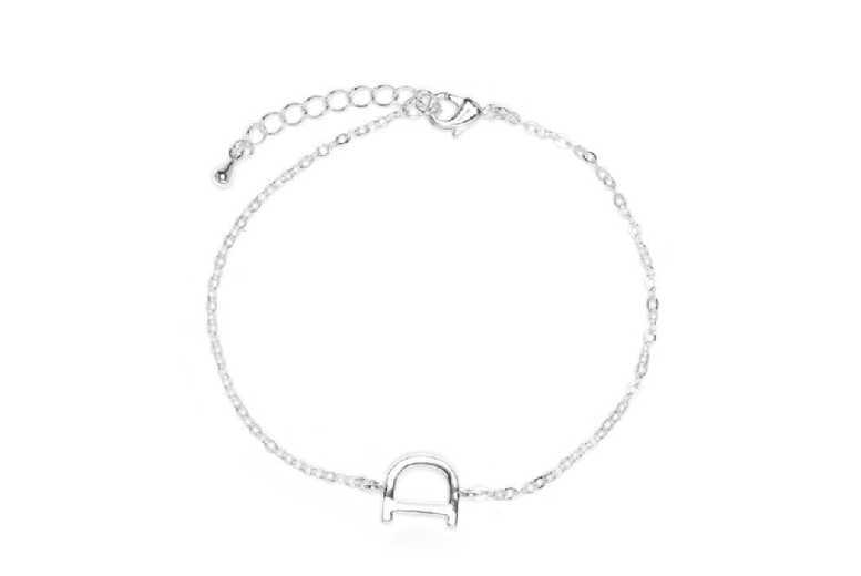 Luxenter Rhodium-Plated Personalised Letter D Bracelet - Adjustable Silver Finish, 16Cm+3Cm, Modern Charm Bangle