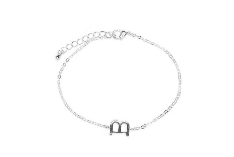 Luxenter Rhodium Finish Personalised Alphabet B Adjustable Bracelet - Metal Alloy, 16Cm+3Cm Extension, Minimalist Style