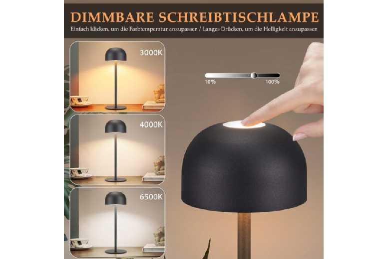 Set Of 2 Modern Dimmable Wireless Led Table Lamps - Touch Control, Rechargeable, Black Metal